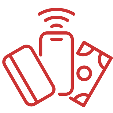 card, mobile and cash icon as payment options